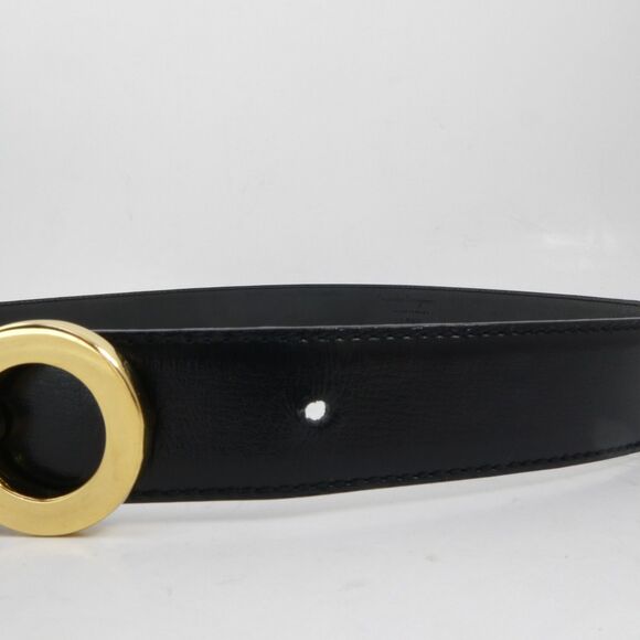 Vtg Salvatore Ferragamo Italy Gold Tone Gancini Buckle Black Leather Belt 236091 main image 8